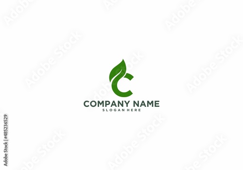 letter c logo with leaves reflecting nature