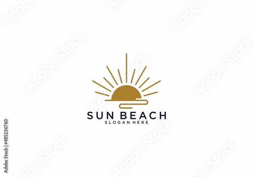simple sun beach logo template in white background