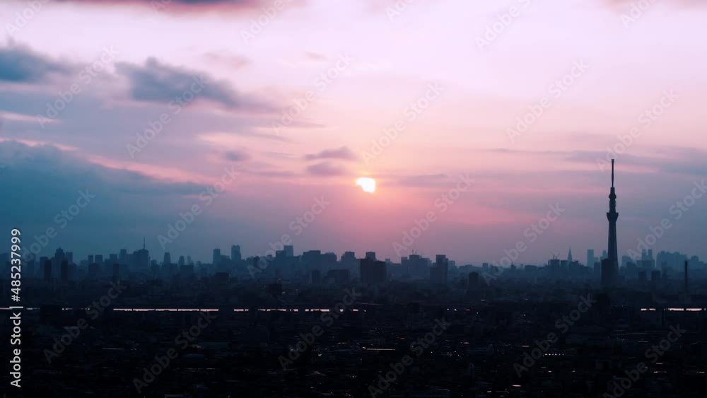 東京スカイツリーと東京タワーの日暮