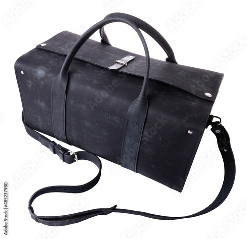 Travel bag made of worn leather with shoulder strap