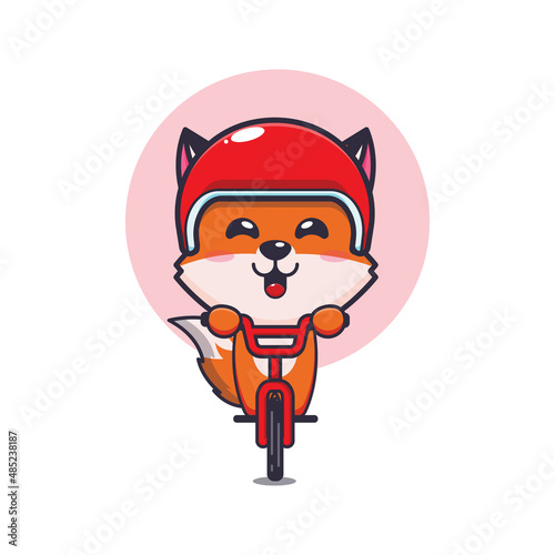 cute fox mascot cartoon character ride on bicycle