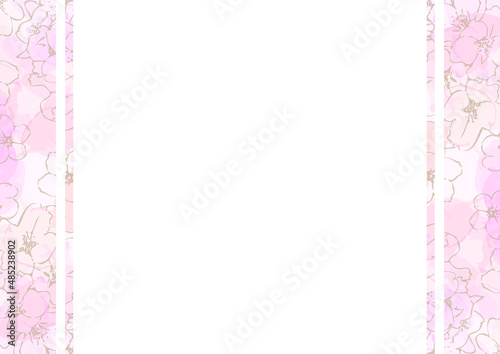 桜の線画とアルコールインクの背景用素材