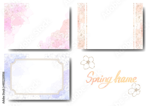 桜の線画とアルコールインクの背景用素材セット