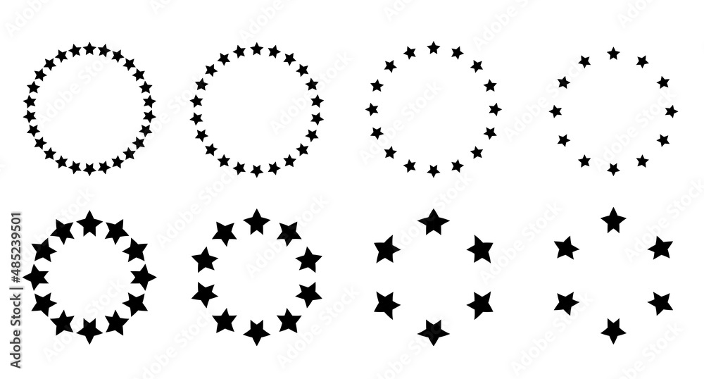 Obraz premium Set 8 Vector Black Circle Frame from star Shape, Isolated on White
