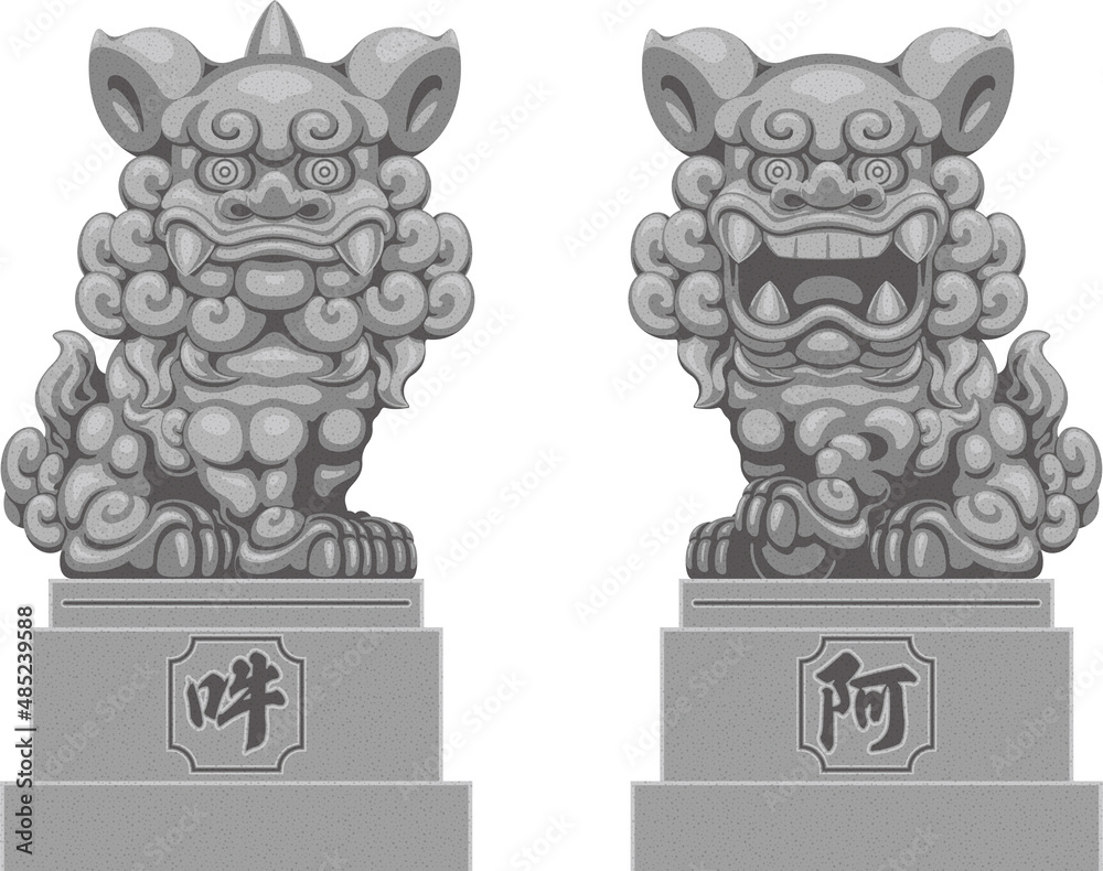 日本の伝統 神社に対で置かれる狛犬の石像 Stock-Vektorgrafik | Adobe Stock