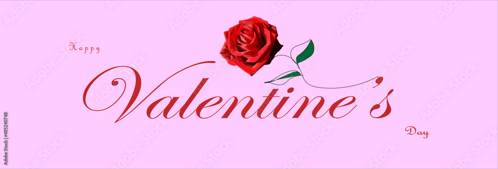 Happy Valentine's Day greeting card with red heart, red rose. Cute illustration for business cards, brochures.Valentines day background with heart pattern and typography of happy valentines day text Happy Valentine's Day greeting card with red heart, red rose. Cute illustration for business cards, brochures.Valentines day background with heart pattern and typography of happy valentines day text