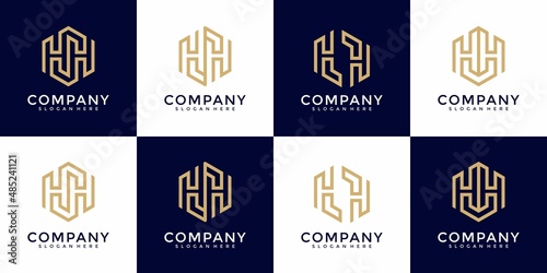 Set of abstract monogram initial letter h h logo design template