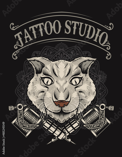 illustration cat tattoo studio logo