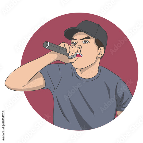 Rapper vector illustration. Hip-hop singer character isolated on white.
