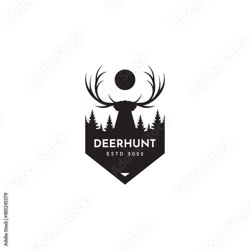 Wild deer hunt vintage logo design vector design template