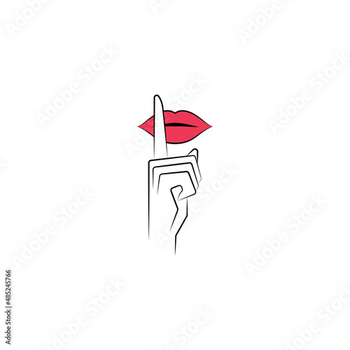 Female finger silence gesture on her red lips logo design vector