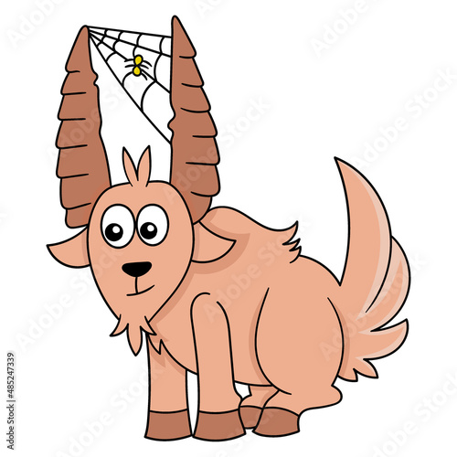long horned goat is sitting, doodle icon image kawaii
