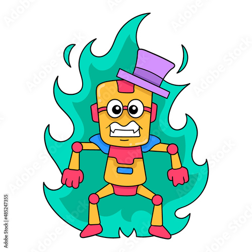 the robot is emitting fire in anger, doodle icon image kawaii