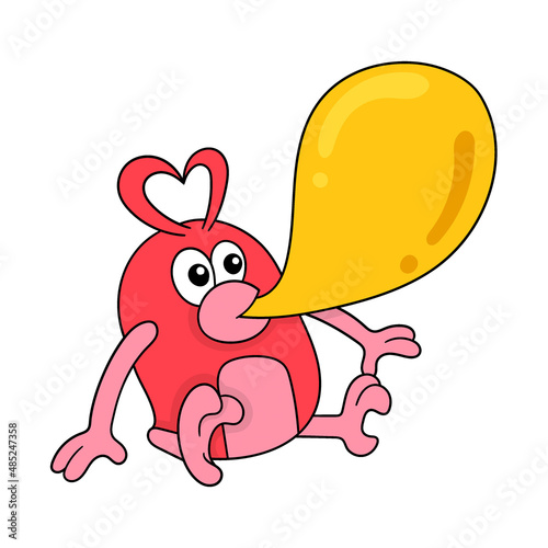 a sitting creature blowing a big balloon, doodle icon image kawaii