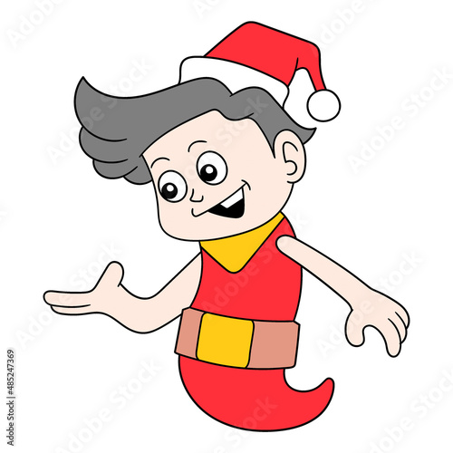 boy is dressed for christmas, doodle icon image kawaii