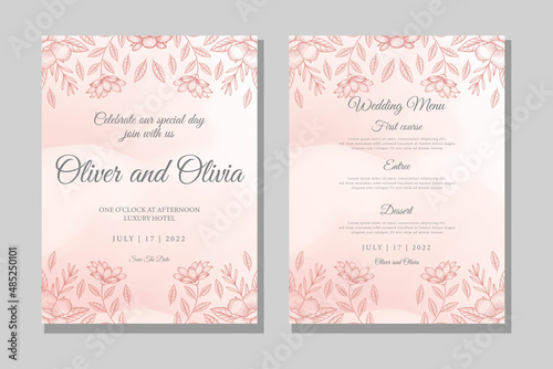 hand drawn floral wedding invitation template