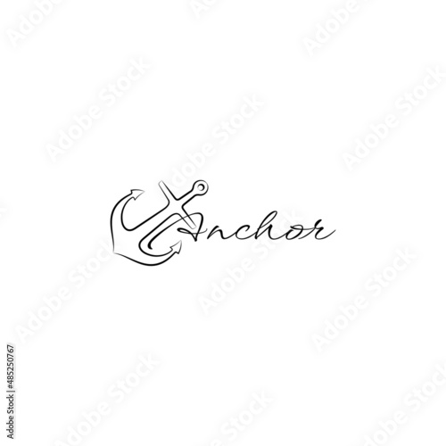 Line art simple anchor logo vector illustration design