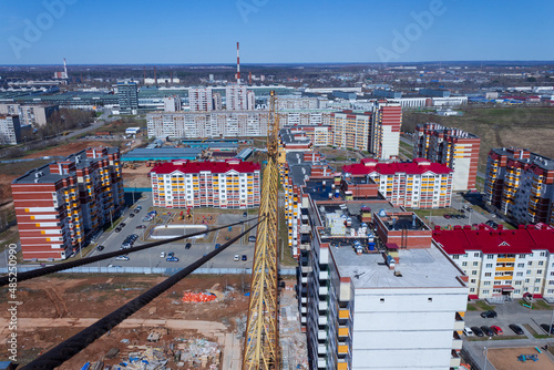 construction of a new house, tower crane top view