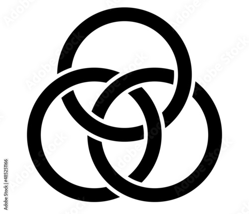 Interlace, interconnected, intersecting circles, rings abstract symbolic shape, icon