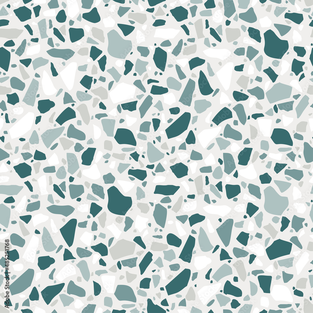 Terrazzo seamless pattern. White and green marble glass background. Colored mosaic tile, stone art. Wall granite texture. Vector venetian organic design. Floor wrapping irregular print. Terrazzo seamless pattern. White and green marble glass background. Colored mosaic tile, stone art. Wall granite texture. Vector venetian organic design. Floor wrapping irregular print.