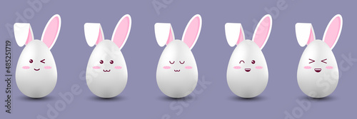 Easter kawaii rabbit 3d egg with various expressions of emotions laughter, calmness, winking, friendliness, begging, naivety, purity, beauty, young age, happiness, charm, good looks, embarrassment.