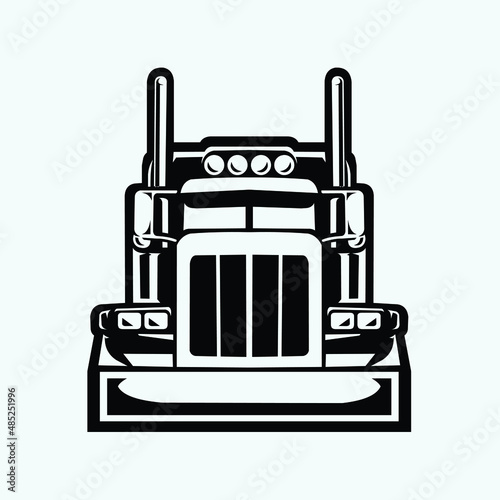Semi truck 18 wheeler sleeper truck silhouette front view vector isolated
