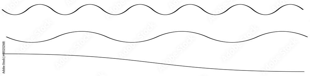 Wavy, waving, wave lines. Curvy, curved, flowing billowy and undulate line divider element set - obrazy, fototapety, plakaty 
