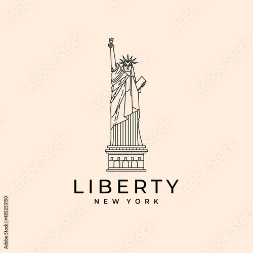 line art liberty icon logo vector symbol illustration design, new york city travel landmark design