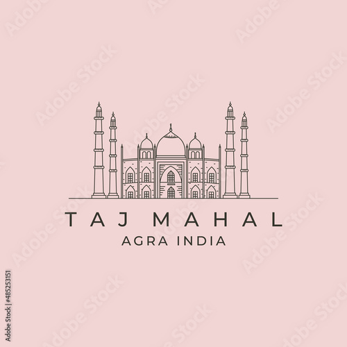 taj mahal line art illustration symbol vector design, line art mosque logo design