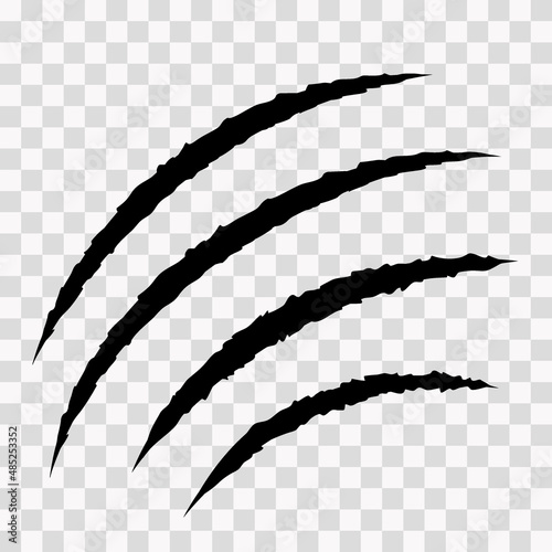 Cat scratches set. Animal claws marks collection in black. Monster or dinosaur attack slash stripes on white background. Vector illustration