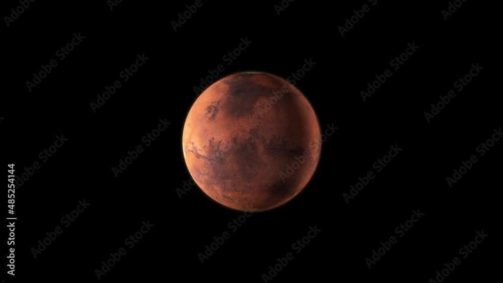 Spinning planet mars on dark .Planet mars sun rise isolate on dark