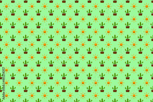 Cactus pattern wallpaper with sun seamless, light green background