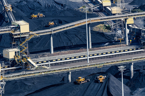 Aerial shot of RG Tanna coal piles in Gladstone, Queensland photo