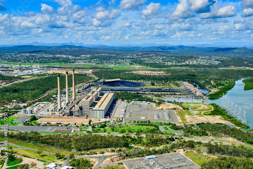 Horizontal shot of coal fired power station in Gladstone, Queensland photo