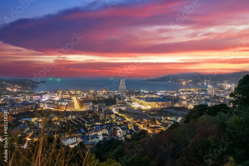 Colourful Sunset Patong Beach lovely vibrant orange, pink and Blue colours Phuket Thailand Thai 