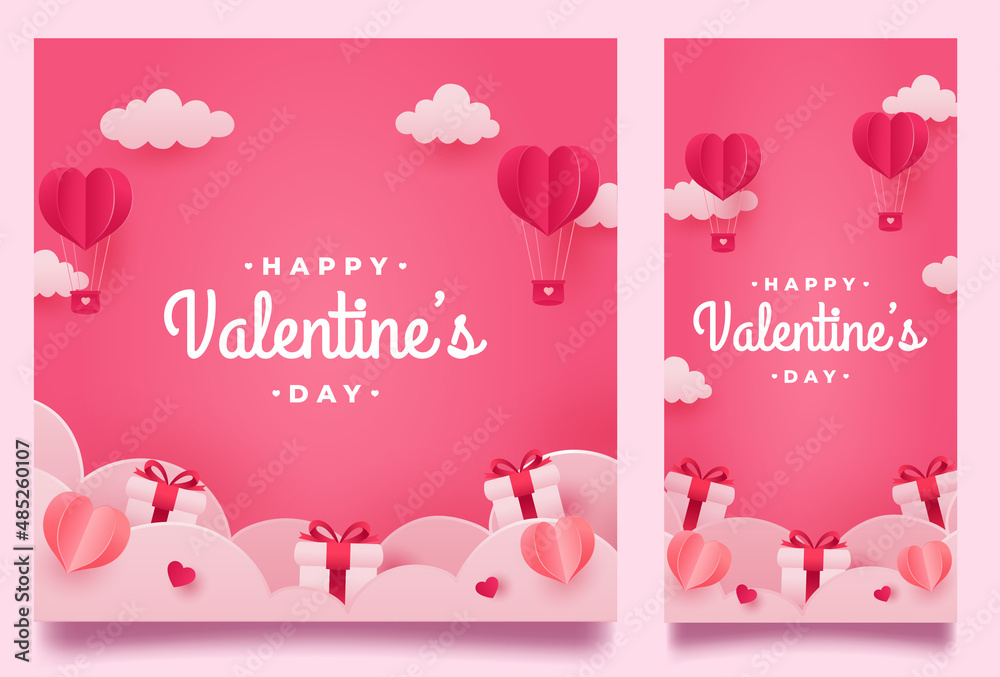Happy valentines day banner and background with romantic valentine decorations bundle