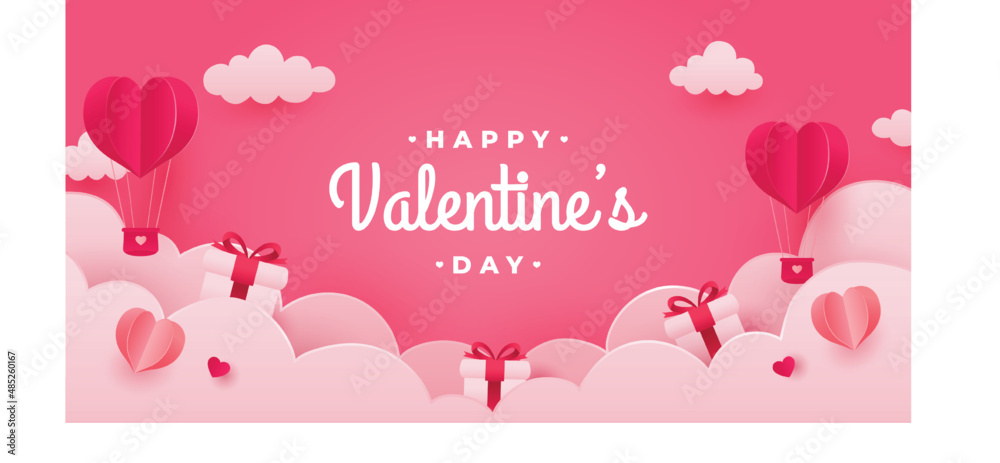 Obraz premium Happy valentines day banner and background with romantic valentine decorations bundle