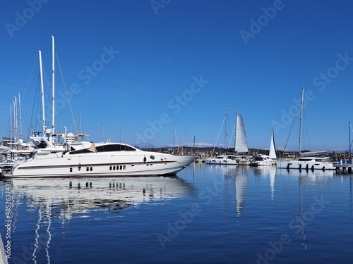 preveza city new port yatches boats ships in lbue sea and sunny winter day in greece