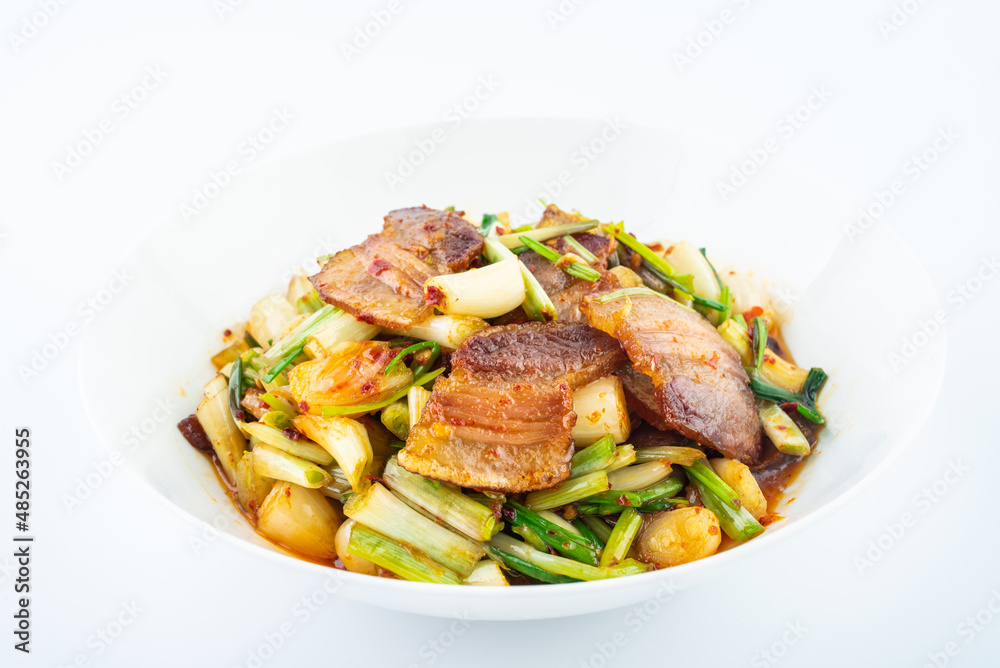 Chinese food buckwheat head stir-fried with bacon