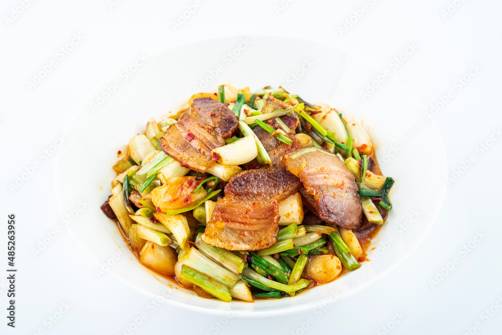 Chinese food buckwheat head stir-fried with bacon Chinese food buckwheat head stir-fried with bacon