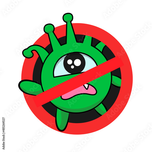 Stop COVID 19. Coronovirus icon with red prohibition sign.