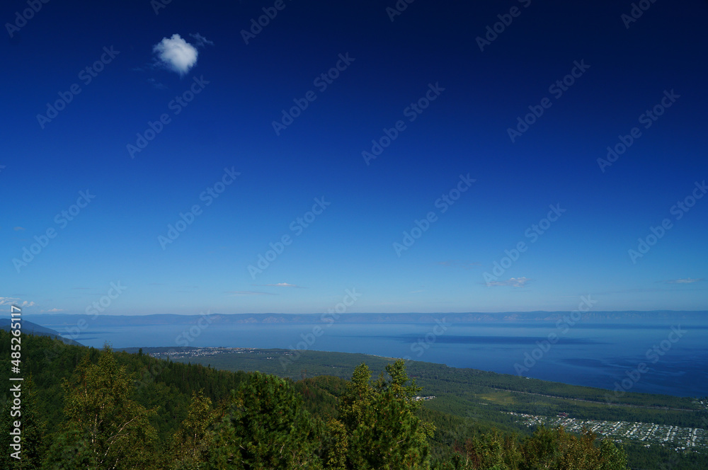 Photo of a lake, sea against the sky with clouds