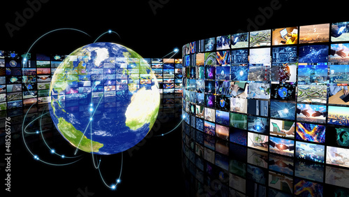 Photos Movie screen and global communication network concept