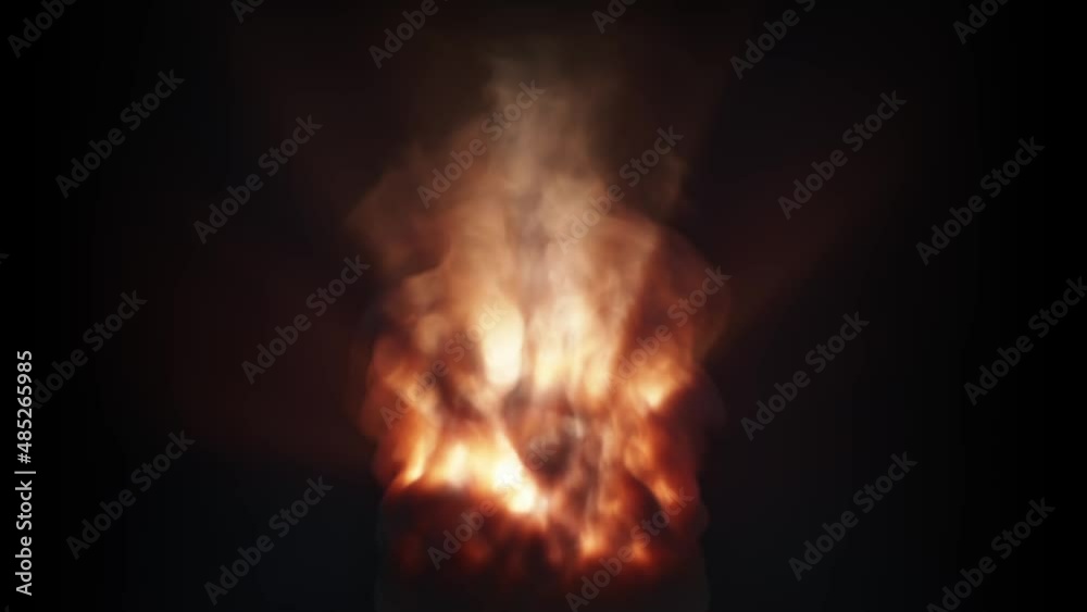 A strong fire lifts up a column of smoke on a black background. Glowing column of smoke. A strong fire lifts up a column of smoke on a black background. Glowing column of smoke.