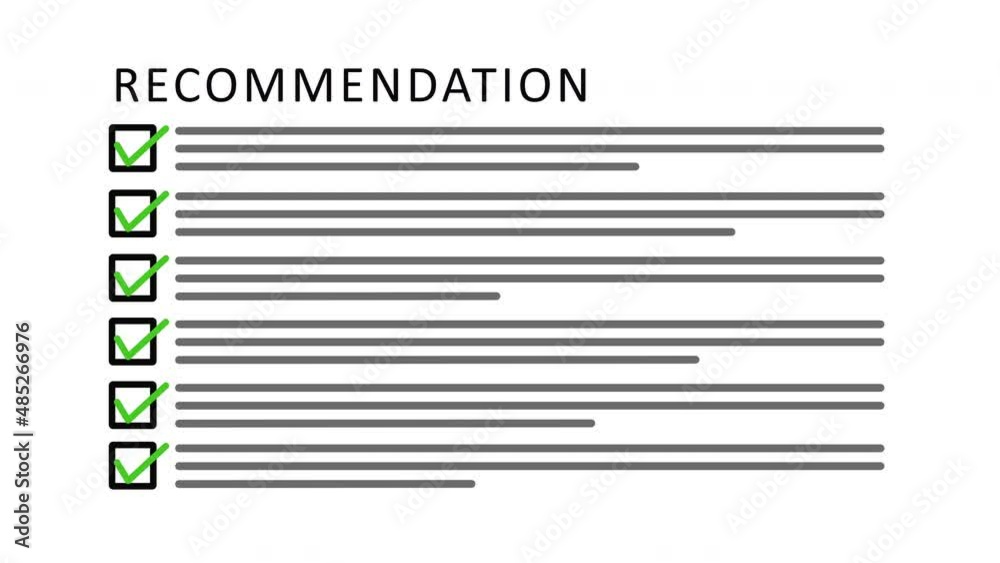 Recommendation Check Mark List Animation with Box and Check Sign on Black Background Recommendation Check Mark List Animation with Box and Check Sign on Black Background