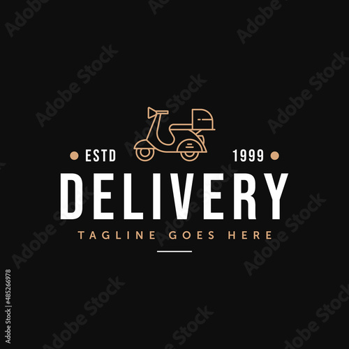 minimalist line art scooter bike box express delivery logo template vector illustration design