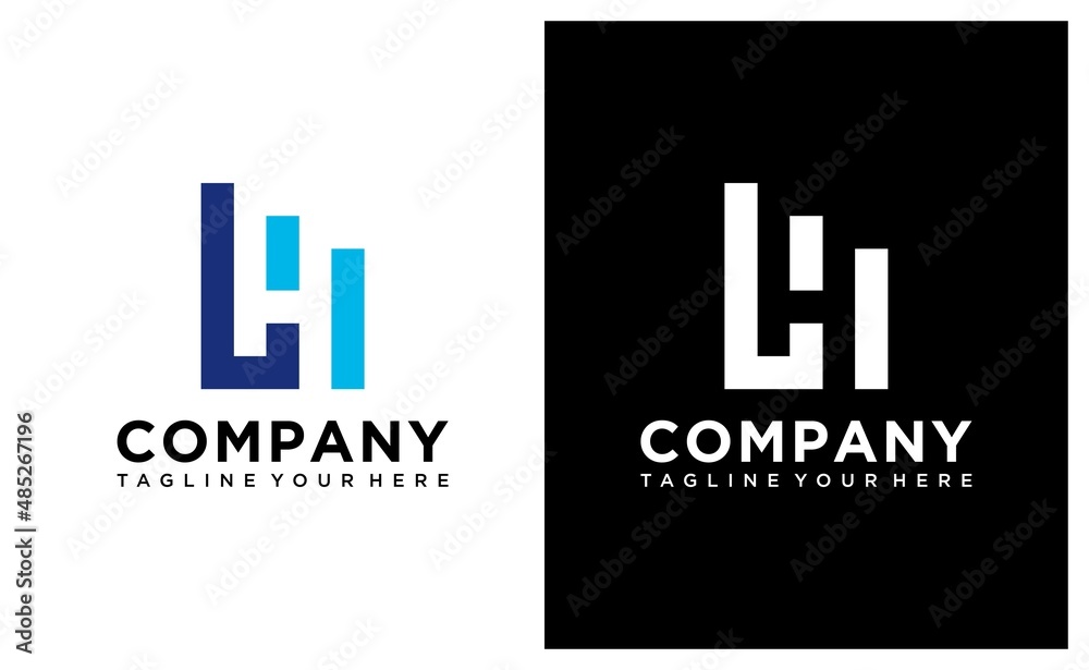 Creative design letter LH building house logo symbol. on a black and white background.
