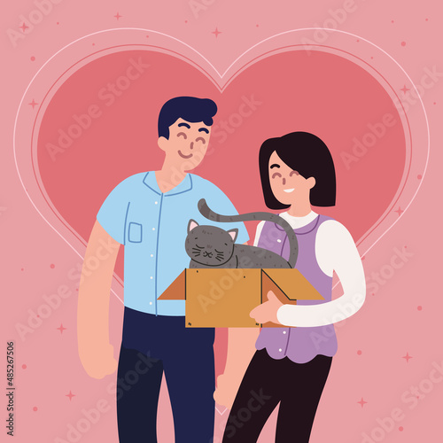 couple with cat in box