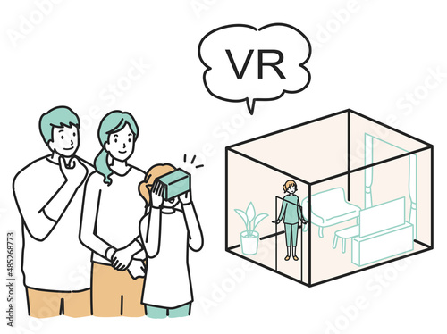 VRで内見をする若い家族