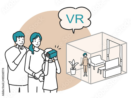 VRで内見をする若い家族